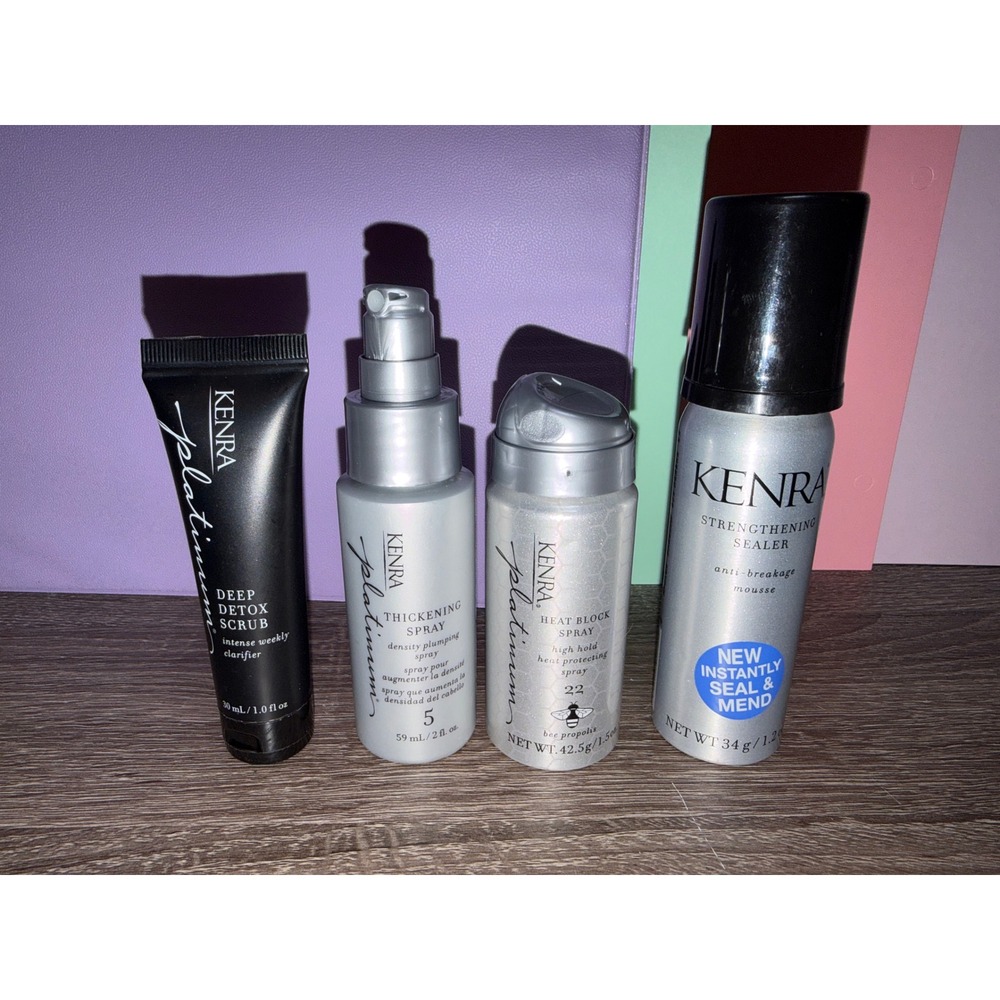 Kenra Platinum & Strengthening Hair Care Set Detox Scrub Thickening Heat Spray